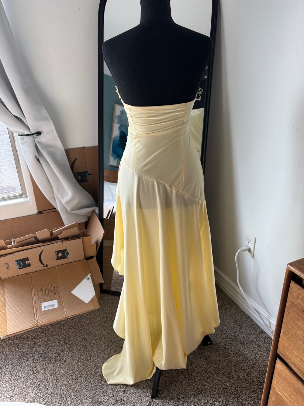 New Peppermayo Strapless Pale Yellow High-Low Dress - Picture 4 of 5